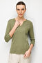 Women's Open Collar, Metal Buttoned Sleeves, Cotton Piece Combed Cotton Blouse 26805 Khaki
