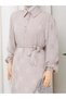 Skirt Ruched Half-Buttoned Belted Dress Cream Hnt8602 - 4