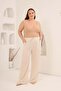 Elastic Waist Wide-Leg Plus Size Women's Linen Pants Beige - 3