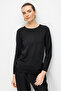Women's Crew Neck Patterned Long Sleeve Fine Knit Blouse 26351 Black - 2