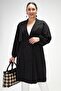 Women's Plus Size 121774 Jacket Collar Trench Coat Black - 5