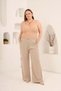 Women's Plus Size Pants with Waist Tie Detail and Elastic Waistband, Beige - 5