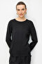 Women's Crew Neck Patterned Long Sleeve Fine Knit Blouse 26351 Black