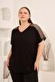File Paneled Women's Plus Size T-Shirt Black - 4