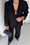 Women's Black Oversized Single Button Blazer Jacket Pants Suit Dpstr4085 - 4