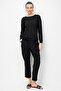 Women's Crew Neck Patterned Long Sleeve Fine Knit Blouse 26351 Black - 3