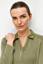 Women's Polo Collar Needle Embroidered Pa Cotton Combed Cotton Blouse 26806 Khaki - 3