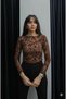 Women's Brown Floral Print Sheer Tulle Blouse Long Sleeve Stylish Body - 3