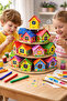 24 Pieces Paintable Mini Wooden House Set – Educational Activity and Decorative Play Model House - 4
