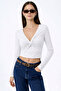 Women's White Double-Breasted Knot Detail Cropped Blouse