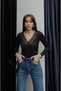 Women's Black V-Neck Long Sleeve Lace Detailed Stretchy Viscose Romantic Blouse Body - 4