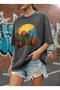 Women's Black Oversized T-Shirt Western Adventure Cactus and Sunset Printed 100% Cotton - 2