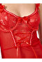 Red Lace Insert Bow Detail Slip Dress with Brief - 4