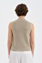 Women's Knitwear High Neck Front Button Detailed Design Sleeveless Blouse - 3