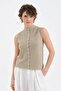 Women's Knitwear High Neck Front Button Detailed Design Sleeveless Blouse