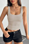 Women's Corded Fabric Look Slim Fit Body-Fitting Cotton Pack Basic White Tank Tops with Pool Collar