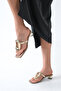 Women's Flip Flops Dore Ten Suede Slipper Gold Buckled Low Heels with Blunt Toe - Stylish Summer Trend - 3