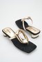 Women's Flip Flops Gold Black Suede Slipper Gold Buckled Closed Toe Low Heels - Stylish Summer Trend - 2