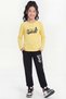 Round Neck Long Sleeve Printed Detailed Girls' Top and Bottom Set - 2