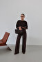 High Waist Cut-Out Leg Opening Jeans Brown