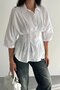 Women's Waist Formed Shirt – Buttoned Half Sleeve Stylish Shirt White - 2