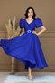 Organza Chiffon Short Sleeve Midi Length Dress - Cobalt Blue - 6