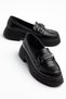 Dayna Women's Black Shiny Leather High-Top Buckle Loafer Shoes - 2