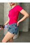 Women's Fuchsia Side Ruched Detail Crew Neck Soft-Textured Blouse