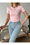 Women's Powder Crew Neck Side Ruched Detail Soft-Textured Elastane Blouse - 4