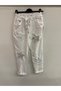 Women's White Italian Star D Patterned Sequined Elastic Waist Lace-Up L Stretch Fabric Pants 40 - 46 Size