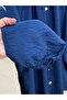 Büge Ruched Balloon Sleeve Gold Buttoned Shirt-Na784 Navy Blue - 5