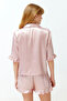Pink Ruffle Detail Satin Shorts Woven Pajama Set - 3