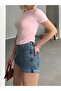 Women's Powder Side Ruched Detail Crew Neck Soft-Textured Blouse