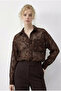 Women's Bitter Brown Embossed Rose Patterned Transparent Chiffon Shirt 354 60286028 - 2