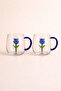 Blue Handled Glass Tulip Design Double Glass Mug Set of 2 Decorative Coffee Tea Cups