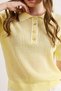 Women's Yellow Striped Detail Polo Neck Lace-Like Knit Knitwear Blouse Blz-19003227 - 5