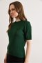Women's Emerald Green Heart Embroidered Hair Braided Transitional Knitwear Blouse Blz-19003221 - 4