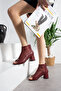 Rania Claret Red Leather File Zip Detail 5 cm Heeled Boots - 2