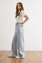 Women's Light Blue Snow Wash Front and Back Stone Detailed Wide Leg Jeans Jea-19000128 - 3