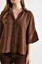 Women's Brown Bat Hidden Placket Drapey Modal Shirt Gml-19001429 - 5