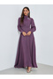 Purple Embellished Cuff Sleeves Maxi Dress - 3