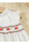 Girls White Ruffled Sleeve Embroidered Dress - 4
