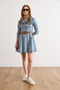 Women's Light Blue Belt Li Ruffled Pocketed Mini Denim Dress Elb-19002554 - 2
