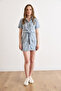 Women's Light Blue Denim Pockets Pocketed Belted Mini Dress Elb-19002605 - 2
