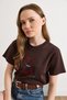 Women's Brown Dog Embroidery Detailed Comfortable Fit T-Shirt Tsh-19000962 - 4