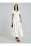 Cream Textured Sweetheart Neck Maxi Dress - 2