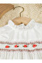 Girls White Ruffled Sleeve Embroidered Dress - 3