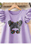 Girls Graphic Print Ruffled Sleeve Dress - 6