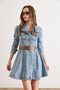Women's Light Blue Belt Li Ruffled Pocketed Mini Denim Dress Elb-19002554 - 5