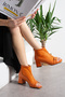 Rania Orange Leather Mesh Zip Detail 5 cm Heeled Boots - 2